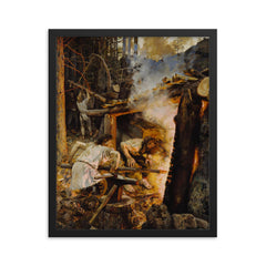 The Forging of the Sampo by Akseli Gallen-Kallela, 1893 framed print on a plain backdrop in size 16"x20".