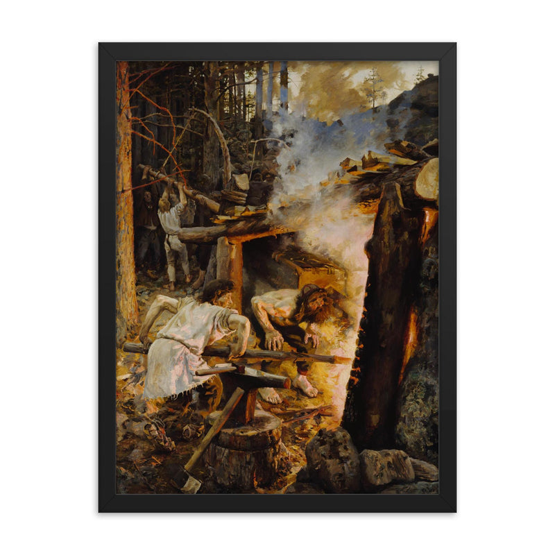 The Forging of the Sampo by Akseli Gallen-Kallela, 1893 framed print on a plain backdrop in size 18