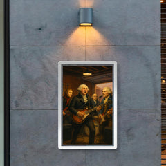 The Founding Fathers playing as a rock band in a garage poster 2