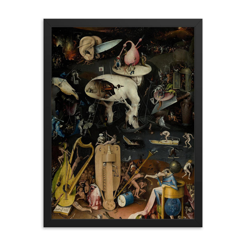 The Garden of Earthly Delights (Hell Panel) by Hieronymus Bosch, c. 1495-1505 framed print on a plain backdrop in size 18