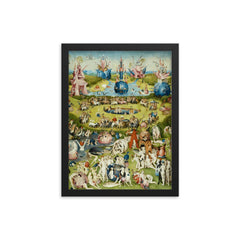 The Garden of Earthly Delights by Hieronymus Bosch framed print on a plain backdrop in size 12"x16".