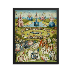 The Garden of Earthly Delights by Hieronymus Bosch framed print on a plain backdrop in size 16"x20".