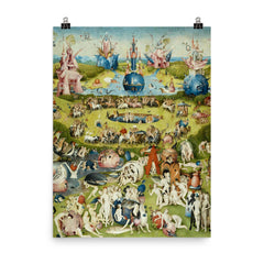 The Garden of Earthly Delights by Hieronymus Bosch poster on a plain backdrop in size 8"x10".