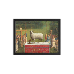 The Ghent Altarpiece - Adoration of the Mystic Lamb framed print on a plain backdrop in size 12"x16".