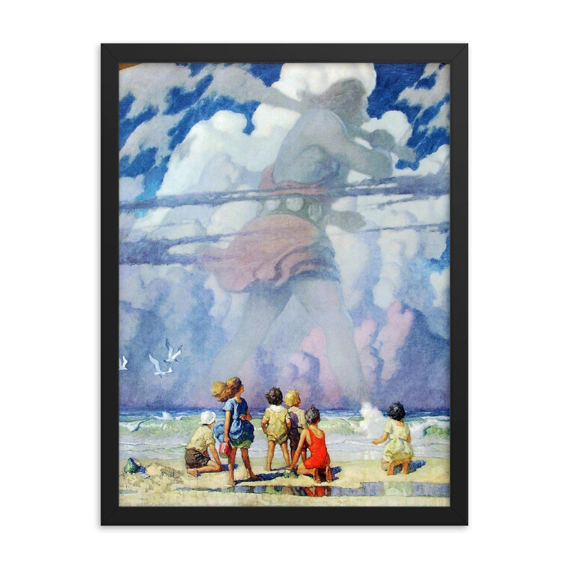 The Giant by N C Wyeth framed print on a plain backdrop in size 18