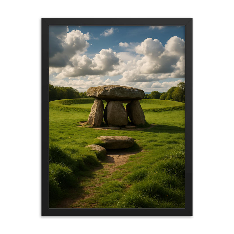 The Giant's Ring Northern Ireland framed print on a plain backdrop in size 18