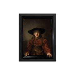 The Girl in a Picture Frame by Rembrandt, 1641 framed print on a plain backdrop in size 12"x16".