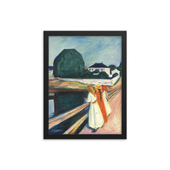 The Girls on the Bridge by Edvard Munch framed print on a plain backdrop in size 12"x16".