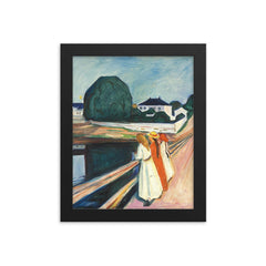 The Girls on the Bridge by Edvard Munch framed print on a plain backdrop in size 8"x10".