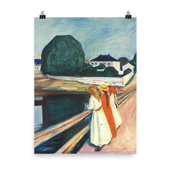 The Girls on the Bridge by Edvard Munch poster on a plain backdrop in size 8"x10".