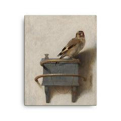 The Goldfinch by Carel Fabritius canvas print on a plain backdrop in size 16"x20".
