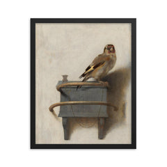 The Goldfinch by Carel Fabritius framed print on a plain backdrop in size 16"x20".