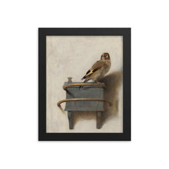 The Goldfinch by Carel Fabritius framed print on a plain backdrop in size 8"x10".