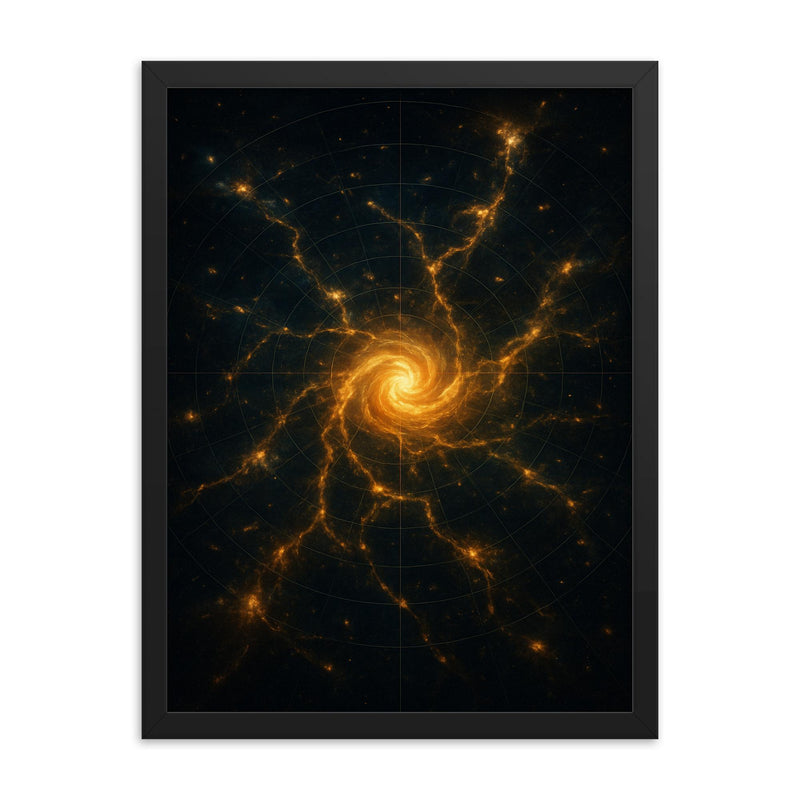 The Great Attractor as scientific sublime map framed print on a plain backdrop in size 18