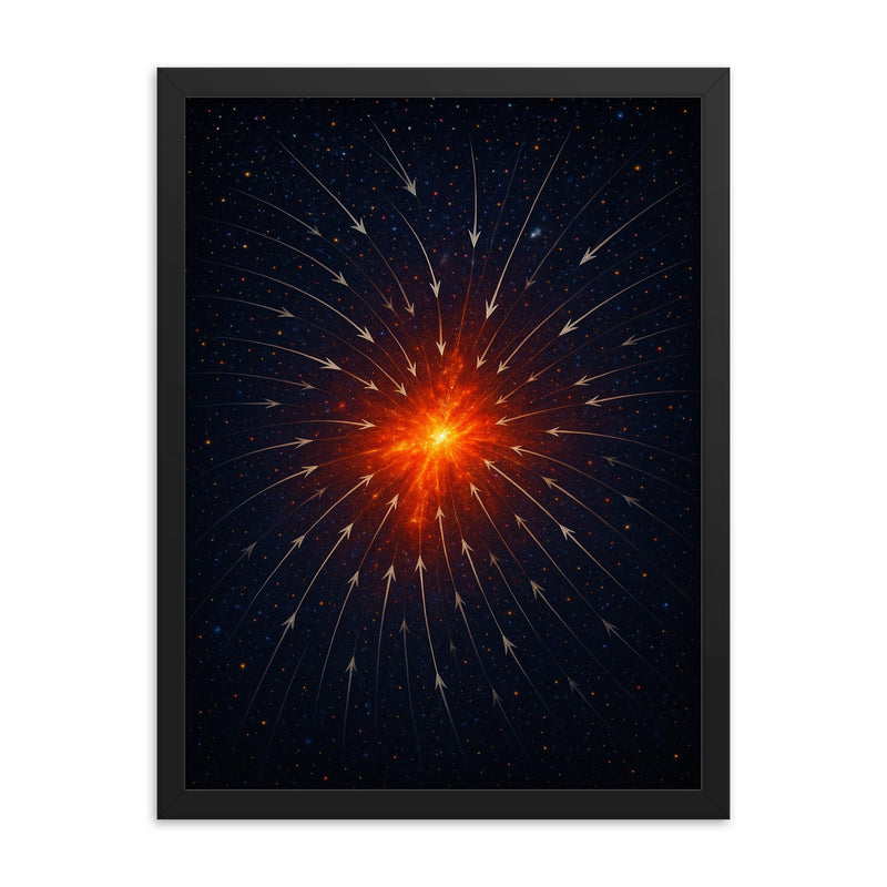 The Great Attractor cosmic flow map framed print on a plain backdrop in size 18