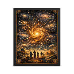 The Great Attractor cosmic pilgrimage map framed print on a plain backdrop in size 16"x20".