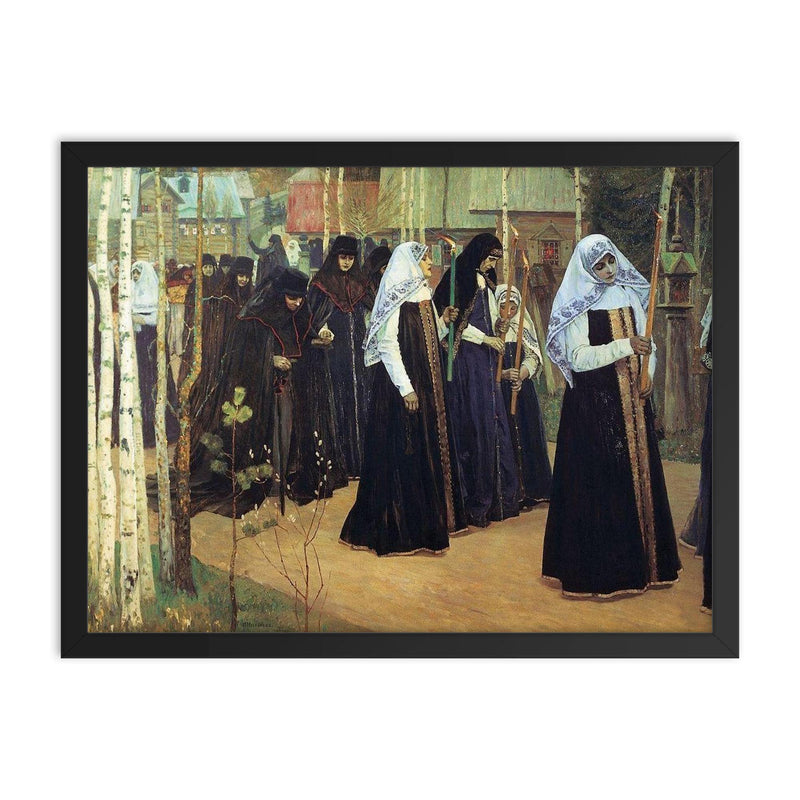 The Great Taking of the Veil by Mikhail Nesterov framed print on a plain backdrop in size 18