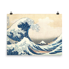 The Great Wave off Kanagawa poster on a plain backdrop in size 8"x10".