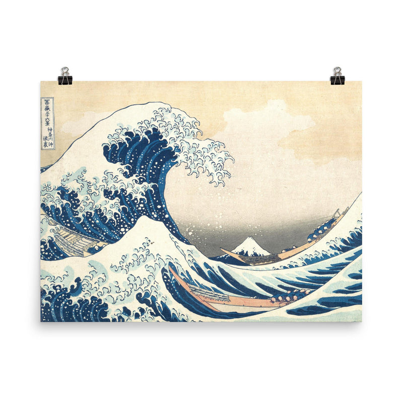 The Great Wave off Kanagawa poster on a plain backdrop in size 8