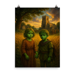 The Green Children of Woolpit arrival scene poster on a plain backdrop in size 8"x10".