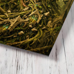 The Green Man swallowing cathedral vines metal print mockup