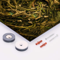 The Green Man swallowing cathedral vines metal print mockup