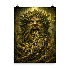 The Green Man swallowing cathedral vines poster on a plain backdrop in size 8"x10".