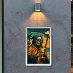 The Grim Reaper on vacation wearing a Hawaiian shirt and sipping a tropical drink poster 2