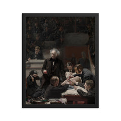 The Gross Clinic by Thomas Eakins framed print on a plain backdrop in size 16"x20".