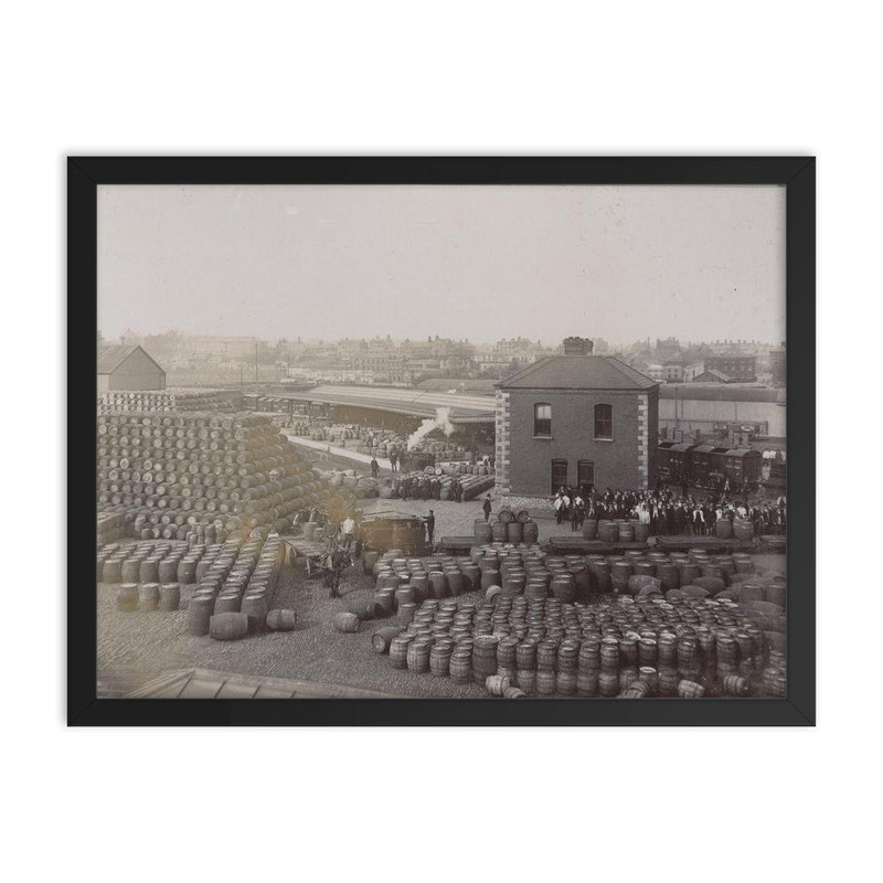 The Guinness Brewery in Dublin, 1910 framed print on a plain backdrop in size 18
