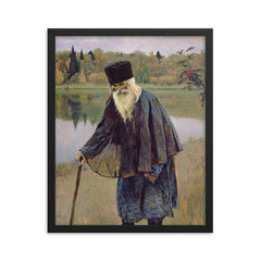 The Hermit by Mikhail Nesterov framed print on a plain backdrop in size 16"x20".