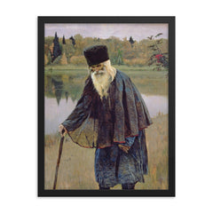 The Hermit by Mikhail Nesterov framed print on a plain backdrop in size 18"x24".