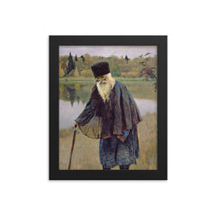 The Hermit by Mikhail Nesterov framed print on a plain backdrop in size 8"x10".