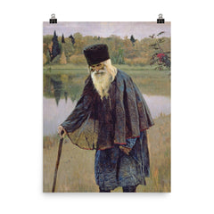 The Hermit by Mikhail Nesterov poster on a plain backdrop in size 8"x10".