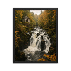The Hermitage and Black Linn Falls Scotland framed print on a plain backdrop in size 16"x20".