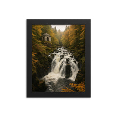 The Hermitage and Black Linn Falls Scotland framed print on a plain backdrop in size 8"x10".