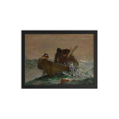 The Herring Net by Winslow Homer, 1885 framed print on a plain backdrop in size 12"x16".