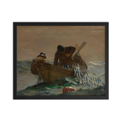 The Herring Net by Winslow Homer, 1885 framed print on a plain backdrop in size 16"x20".