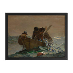 The Herring Net by Winslow Homer, 1885 framed print on a plain backdrop in size 18"x24".