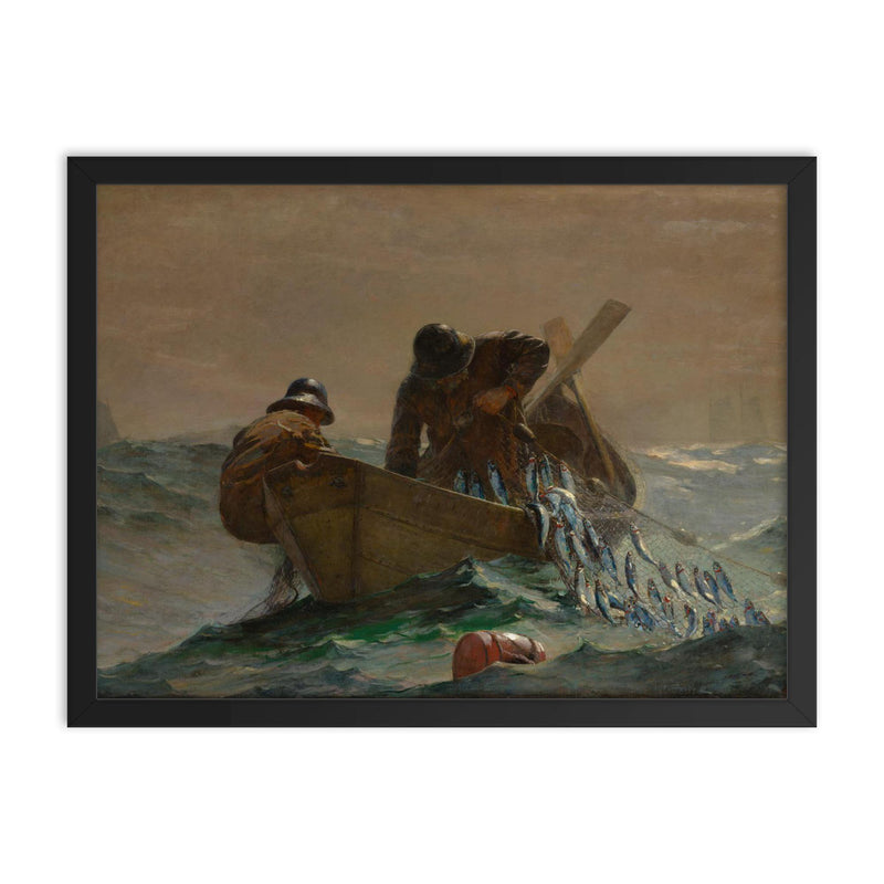 The Herring Net by Winslow Homer, 1885 framed print on a plain backdrop in size 18