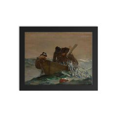 The Herring Net by Winslow Homer, 1885 framed print on a plain backdrop in size 8"x10".