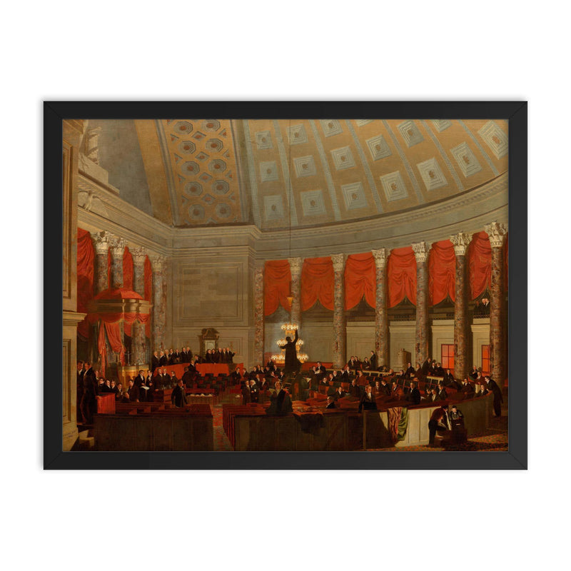 The House of Representatives by Samuel F B Morse, 1822 framed print on a plain backdrop in size 18