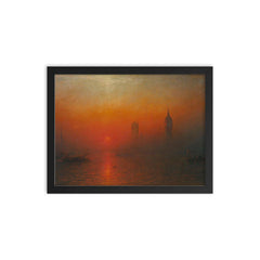 The Houses of Parliament from the River by James Francis Danby, 1864 framed print on a plain backdrop in size 12"x16".