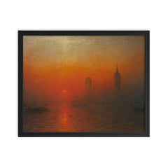 The Houses of Parliament from the River by James Francis Danby, 1864 framed print on a plain backdrop in size 16"x20".
