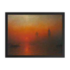 The Houses of Parliament from the River by James Francis Danby, 1864 framed print on a plain backdrop in size 18"x24".
