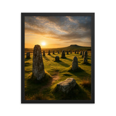 The Hurlers Stone Circles Cornwall England framed print on a plain backdrop in size 16"x20".