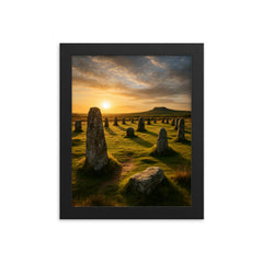 The Hurlers Stone Circles Cornwall England framed print on a plain backdrop in size 8"x10".