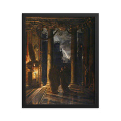 The Ides of March by Edward John Poynter, 1883 framed print on a plain backdrop in size 16"x20".