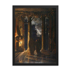 The Ides of March by Edward John Poynter, 1883 framed print on a plain backdrop in size 18"x24".