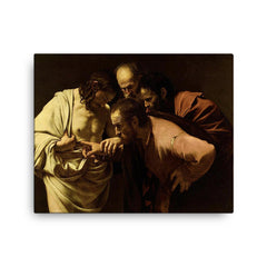 The Incredulity of Saint Thomas by Caravaggio, 1602 canvas print on a plain backdrop in size 16"x20".